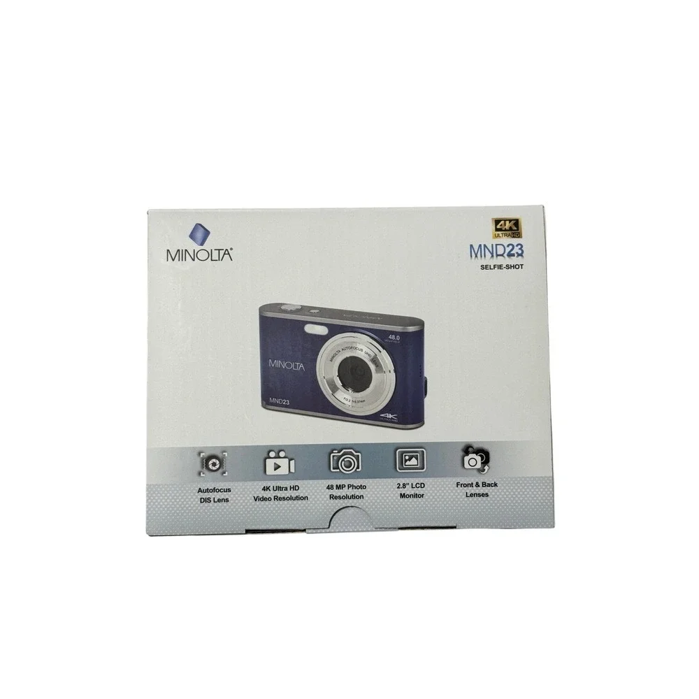 Minolta MND23 48MP Digital Camera 4K Ultra HD Selfie Lens Blue 32GB Open Box